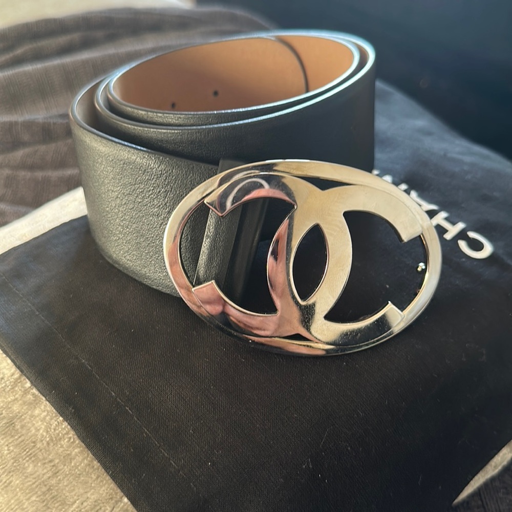 Chanel CC wide leather black belt 80/32